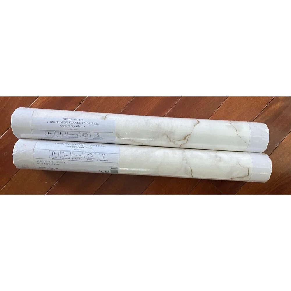 2 Rolls YORK Wallcoverings WALLPAPER Gilded Marble Grey Gold MM1757 56 SqFt Each